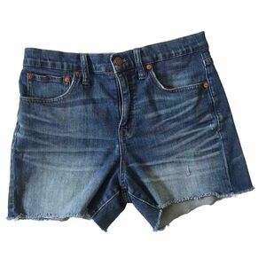 Madewell Shorts High Rise Raw Hem Women Sz 27 x3.5 Denim Jean Stretch Whiskering